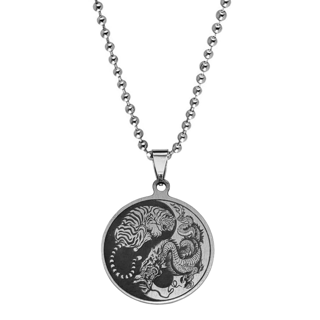 M Men Style Biker Jewellery Yin Yang Dragon And Tiger Silver And Black Stainless Steel Pendant Necklace Chain For Men And women (B0BFLXG3K4) Amazon Price History, Amazon Price Tracker