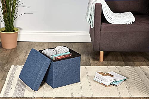 Image of ABTRIX WITH AB Fabric Folding Organizer Storage Ottoman Bench Footrest Stool Coffee Table Cube,Camping Fishing Toys Chest Stool,Quick&Easy Assembly,22L Capacity,Padded (30X30X30 Cm,Dark Blue)