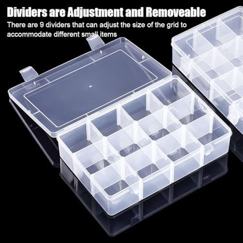 Image of 2 Pcs 12 Grids Clear Organizer Box Plastic Storage Container with Adjustable Dividers for Electronics Jewelry Beads Art DIY Crafts Fishing Small Parts