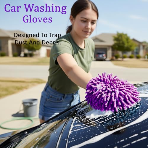 Image of Kuber Industries 2 Pcs Microfiber 100 GSM Double Sided Cleaning Gloves | Car Washing Gloves | Super Absorbent Wash Mitt for Bike, Auto, Cars Interior and Exterior | Purple