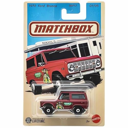 Image of Matchbox 1:64 Scale 1970 Ford Bronco Nikhil's Landscping for 3 Years & Above 01 /05 (Red)
