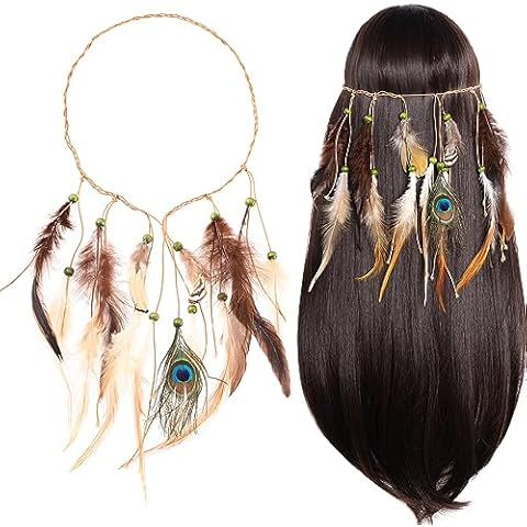 obmwang Indian Feather Headband Native American Tribal Costumes Head Dress with Feathers for Women and Girls Cover