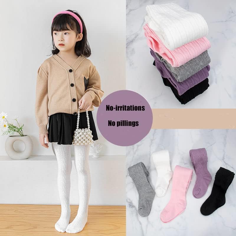 Toddler Baby Girls Cable Knit Leggings Solid Cotton Footed Tights Warm Stockings Pantyhose Pants Trousers 3/5Pack for 1-8T - Image 6