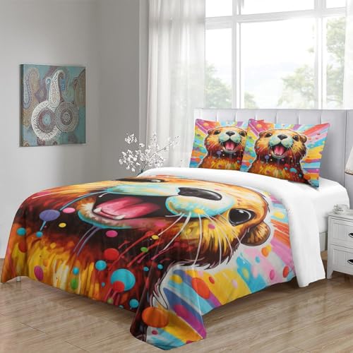 Funda nórdica de microfibra HOUKIG King con estampado 3D de gopher y 2 fundas de almohada 5