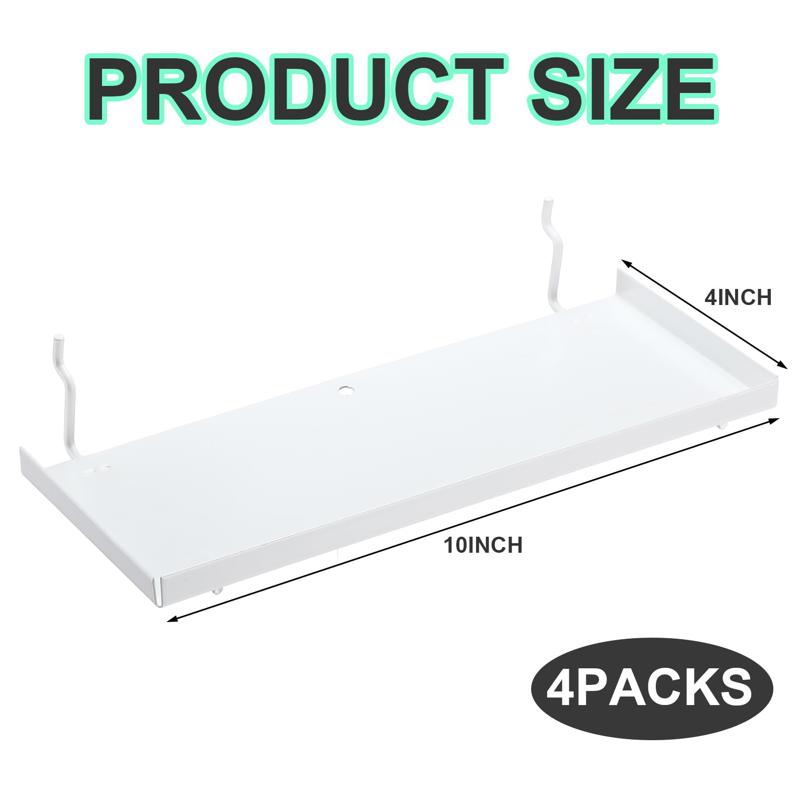 Lineshading Stecktafel-Regale, 25,4 x 10,2 cm, Metall-Regalhalterungen, Stecktafel-Zubehör, Wand-Organizer für Bastelraum, Zuhause, Garage, Kinderzimmer, Werkbank, Küche (weiß), 4 Stück