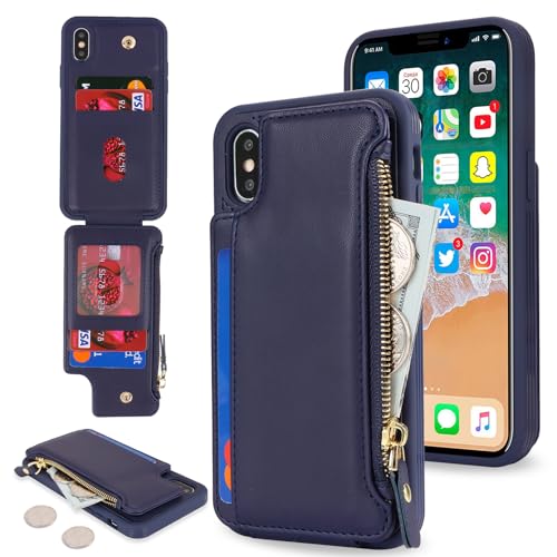 for iPhone XS X �P�[�X �A�C�z�� X XS �w�ʃt���b�v �㉺�J �蒠�^ �g�уJ�o�[ Case SunYoo �J�[�h���[ �t�@�X�i�[ �X�g���b�v�t���P�[�X �J�[�h���[ �c�u�� ���u�� �X�^���h �l�C�r�[