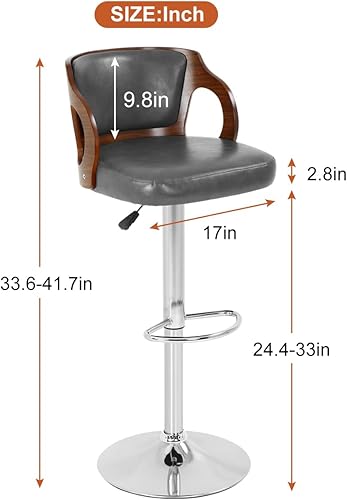 Miniatura 10 de Juego de 2 taburetes de bar de piel sintética modernos taburetes giratorios con base resistente taburete ajustable con respaldo para cocina pub