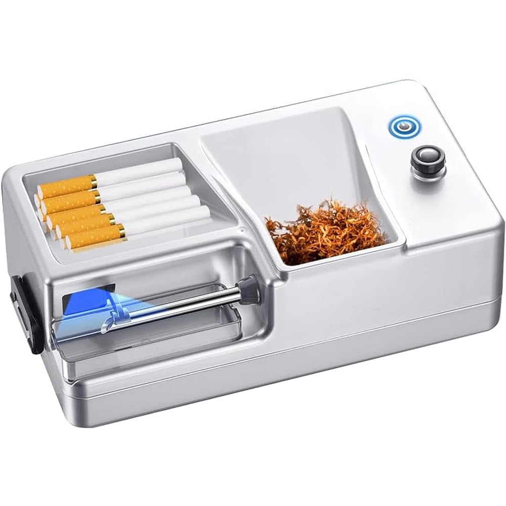Inteligentna maszyna do robienia nakłuwaczy tytoniu 6,5/8 mm Automatyczna maszyna do robienia nakłuwaczy papierosów Elektryczna 3000 mAh ，Zwijarka do papierosów(Silver)