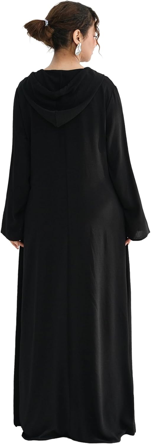 Muslim Abaya Dress for Women Loose Lightweight Hoody Praying Robe Islamic Middle East Maxi Dress with Pockets