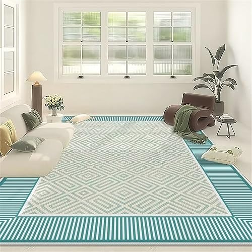 Tapis salon bleu au motif géométrique épuré et matière durable - 2