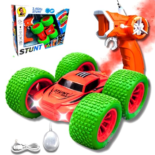 Image of SMART BOY 360 Stunt Remote Control Car for Kids Boys & Girls, Dual-Sided Driving Rock Crawler, Rechargeable Off-Road 4WD RC Toy, Smoke Mist Effect, Anti-Skid Rubber Tires, LED Lights, 1178 RED