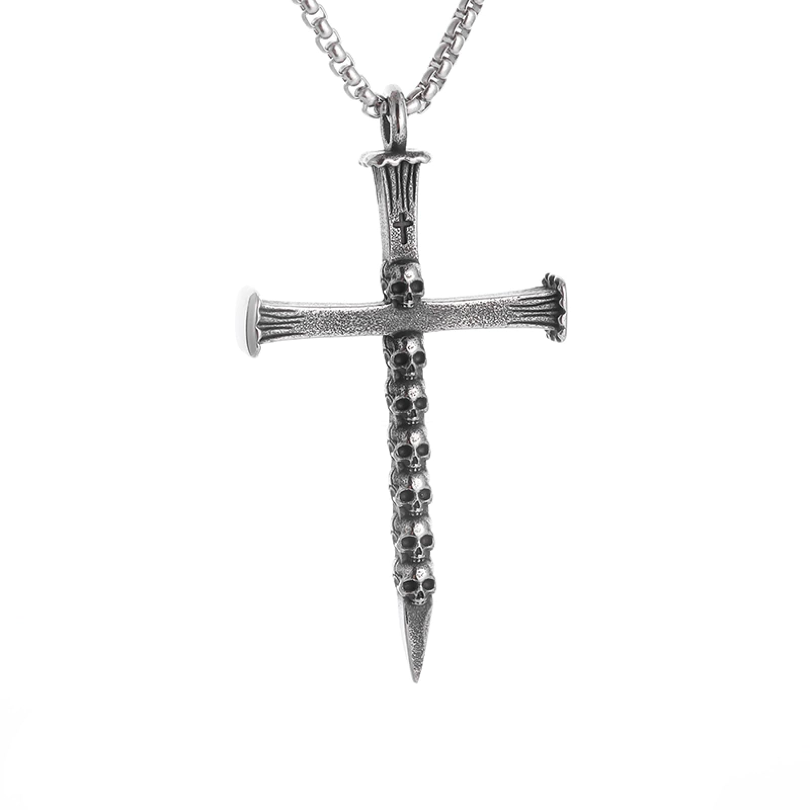 Collier crâne crucifié chrétien aux détails sculptés main