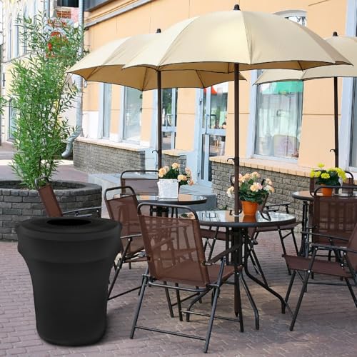 Image of BSTKEY 55 Gallon Stretch Spandex Trash Can Cover, 4 Pack Outdoor Fitted Waste Container Cover Round Garbage Can Covers for Wedding Party Commercial Fundraiser Decor, Without Trash Can (Black)
