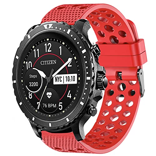 Compatible with Citizen CZ Bands, Lamshaw Silicone Replacement Wristbands Sport Strap with Metal BuckleCompatible for Citizen CZ/Citizen Gen 2 CZ Smart 41mm / 44mm Smartwatch 2023 (Red)