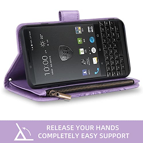Asuwish Phone Case For Blackberry Key2 Wallet Cover With Tempered Glass Screen Protector And Flower Leather Flip Credit Card Holder Stand Folio Purse Cell Accessories Key 2 Two Keytwo Women Men Purple #TOP2
