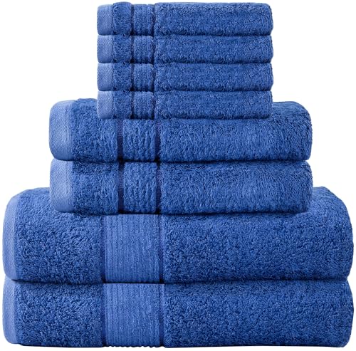 PRIME COLLECTIONS Bath Towel Set 8 PCS (8, Navy)