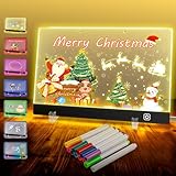 LED Maltafel Kinder 30x20cm mit 7 Lichtfarben & 12 Stiften, Transparente Acryl LED Zeichentafel mit 9 Lichtmodi, Inkl. Upgrade Halter & Haken, Abwischbar Schreibtafel Notiztafel Leuchttafel