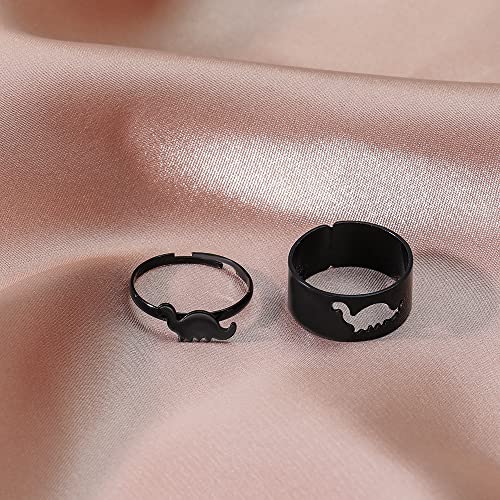Matching Hollow Dinosaur Couple Open Rings Set,4Pcs Animal Dinosaur Knuckle Stackable Finger Rings Band Sets for Him Her Wedding Jewelry4