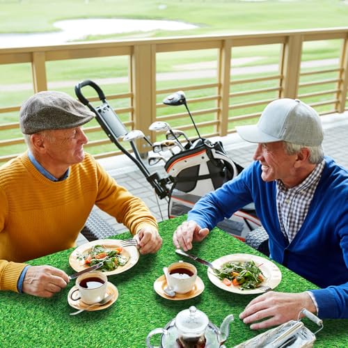 Image of 54 x 108 Inch Grass Party Tablecloths Disposable Plastic Green Table Cover for Golf Birthday Party Hole in One Decorations Outdoor Indoor Supplies