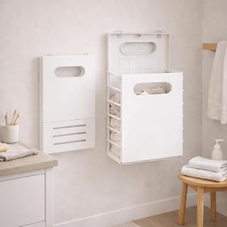 Wall Mounted Laundry Basket, Foldable Slim Hamper for Small Spaces