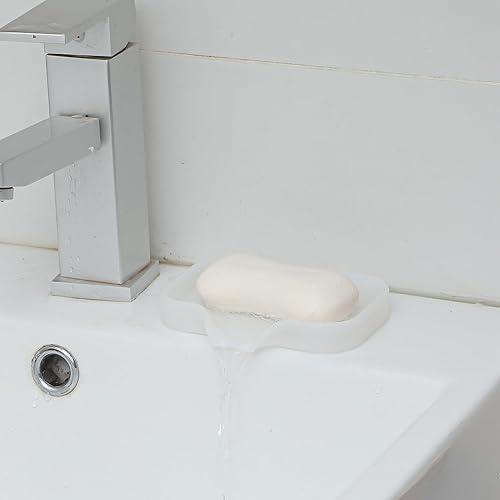 Vista 345 de Jaboneras de baño de silicona con boquilla de drenaje, organizador de fregadero de baño y cocina, soporte para esponja, bandeja de jabón para Gris
