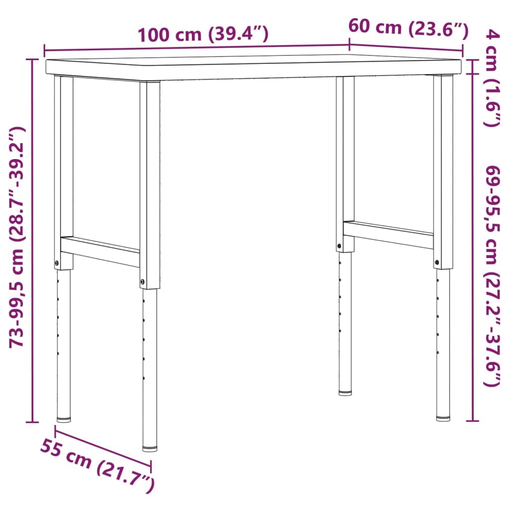 Banco de trabajo 100 x 60 x (73 – 99,5 cm, madera maciza de haya, altura regulable, estructura de metal estable, mesa de taller versátil con cajones, pared perforada, tornillo de banco, ideal
