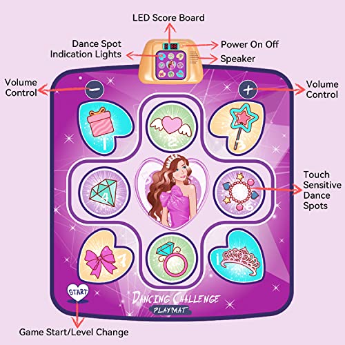 Aipin Dance Mat Dance Mat Toy For Kids Ages 3-10,Musical Play Mats Pink Dance Mat With 5 Game Modes Including 3 Challenge Levels, Adjustable Volume Led Lights, For 3-10 Year Old Girls #TOP2