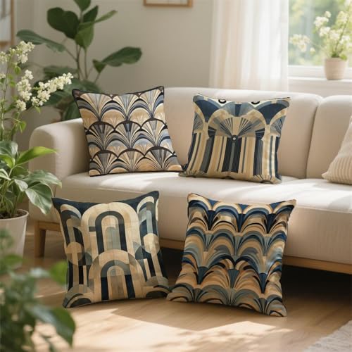 Housse coussin 80x80 imperméable bleu géométrique extérieur canapé