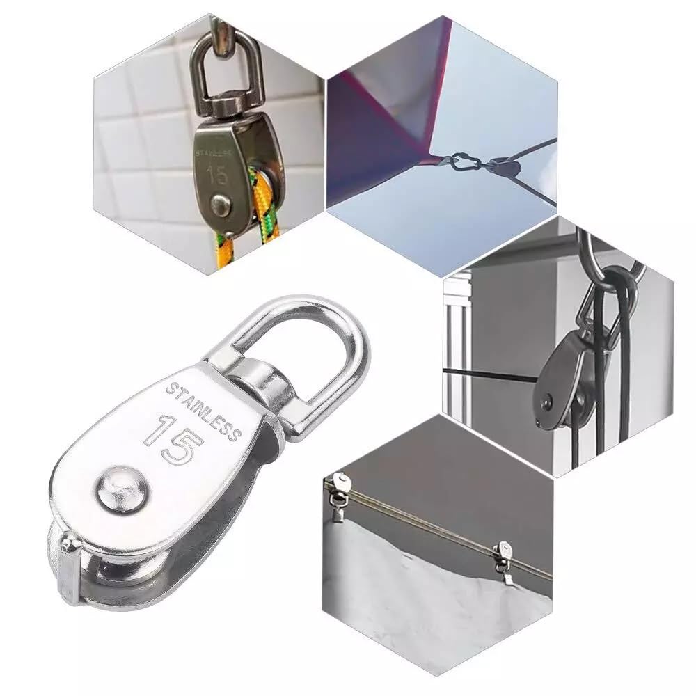 Umlenkrolle für Seile,M15-M100 Edelstahl Rollenrad Seilrolle Einzelner/Doppelrolle U-Nut-Rollenrad,Tragkraft 35-1500kg, Doppel Blockseilrolle Geeignet für Zuhause,Fitnessstudio,Outdoor