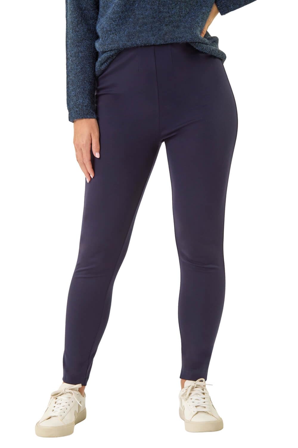Roman Petite Stretch Shaped Leggings for Women UK - Ladies Everyday Autumn Winter Comfy Soft Evening Vacation Work Party Night Out - Petite Navy - Size 14