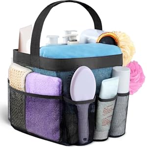 Attmu Mesh Shower Caddy Portable for College Dorm Room Essentials with 8 Pockets, Hanging Shower Caddy Dorm Basket, Quick Dry Shower Bag for Bathroom