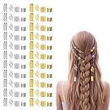 LgCiXli 80 Pièces Bijoux Cheveux pour Dreadlocks et Tresses | Accessoires de Coiffure Sophistiqués pour Festivals et Styles Urbains | Anneaux et Clips en Or et Argent