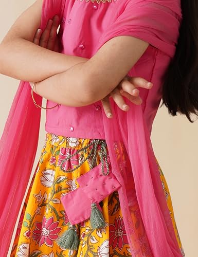 Image of Amazon Brand - Symbol Kids Girls Cotton Readymade Lehenga Choli Dupatta Set (3 pcs) | Ethnic Wear