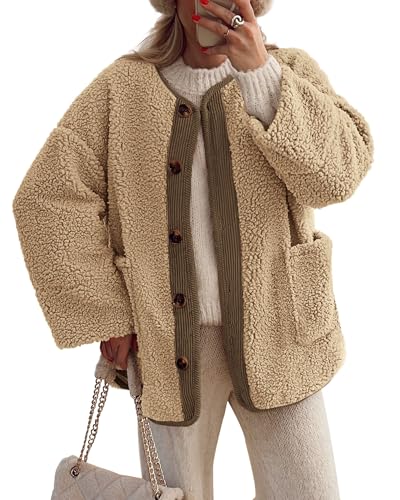 PRETTYGARDEN Women's 2025 Winter Coats Long Sleeve Button up Fuzz...