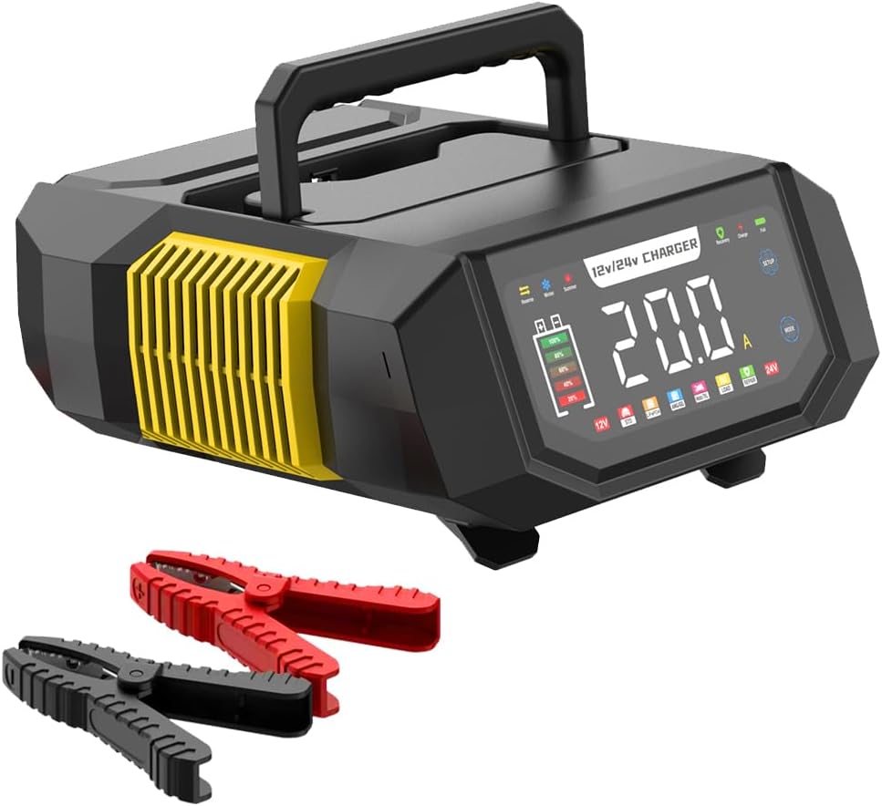 LiFePO4 Car Battery Charger 12V 20A /24V 10A, Fully Automatic Intelligent Charger, LiFePO4 Smart Portable Charger with LCD Display Charger for Car, Boat, Motorcycle, Lead Acid Batteries & AGM