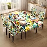 boiszeda Set di tovaglie stampate con coniglio 140x210 cm, tovaglia impermeabile con 4 o 6...
