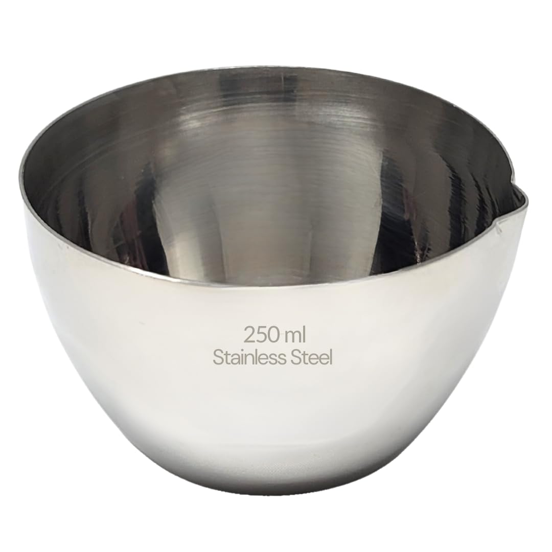 Lab Crucible with V-Shaped Spout Lip Acid and Alkali Resistant Beaker Made of Stainless Steel Laboratory Cup All-Purpose Pouring Bowl for Measuring Mixing Liquids Transit Boiling - 250ml Capacity