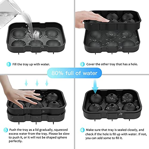 2 Pezzi Cubetti Ghiaccio Silicone, Stampo Ghiaccio Grande & Ice Ball Maker con Imbuto, Rilascio Facile, Senza BPA Stampi Ghiaccio Riutilizzabili per Cocktail, Whisky, Alimenti per Bambini, Frutta - immagine 4