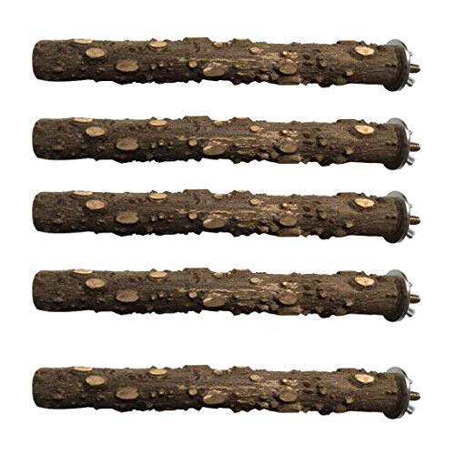 PINVNBY Wood Parrot Perch Natural Prickly Bird Cage Accessories Stand Toy Branch Platform Paw Grinding Stick for Small Medium Birds Cockatiel Parakeet Conure Pack of 5
