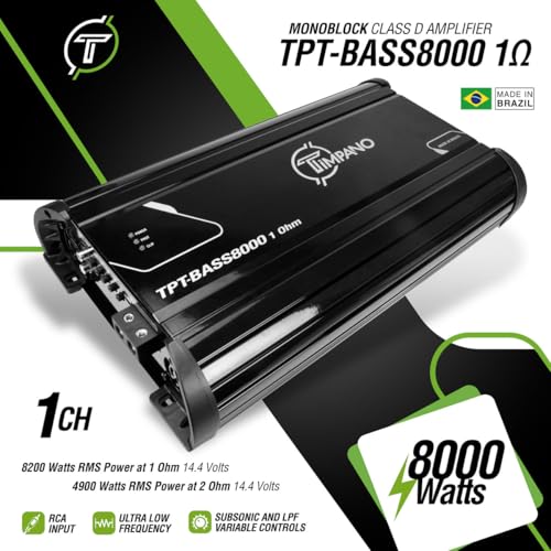 Image of Timpano 8000 Watts Mono Subwoofer Car Audio Amplifier TPT-BASS8000 1 Ohm - 12 Volts 8K Monoblock Class D Car Amp, Built-in Crossover & Bass Boost with Smart Fans