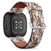 CJBROES Replacement Leather Watch Band, Compatible with Fitbit Versa 3 and Fitbit Sense of Wristband Bracelet Accessory - Floral Tulips