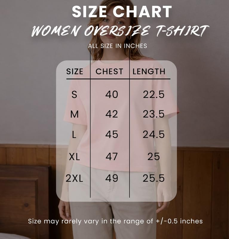 Image of SLEEPY NUTS Women Oversized T-Shirt 220 GSM Heavyweight Cotton Rich Baggy Fit Drop Shoulder Round Neck Half Sleeve