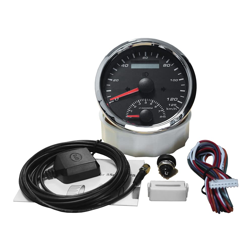 ELING Wasserdichter 2-in-1 GPS-Tachometer mit Drehzahlmesser 125 km/h 8000 U/min Laufleistung 3 3/8 Zoll 9–32 V mit Hintergrundbeleuchtung 85 mm