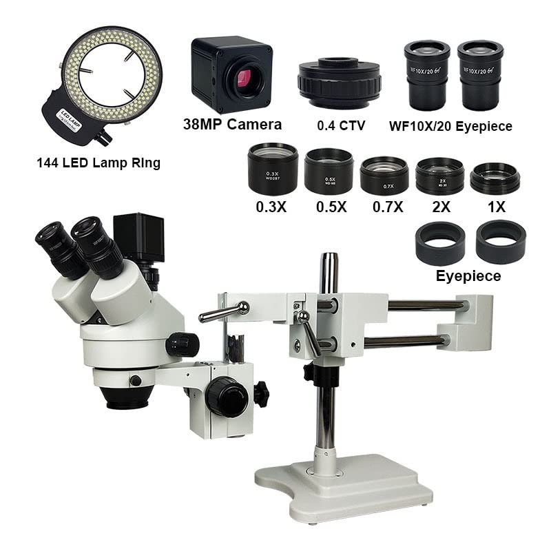 Microscope 38MP 90X Double Boom Arm Trinocular Stereo Soldering Microscope Digital Electronic Camera(White)