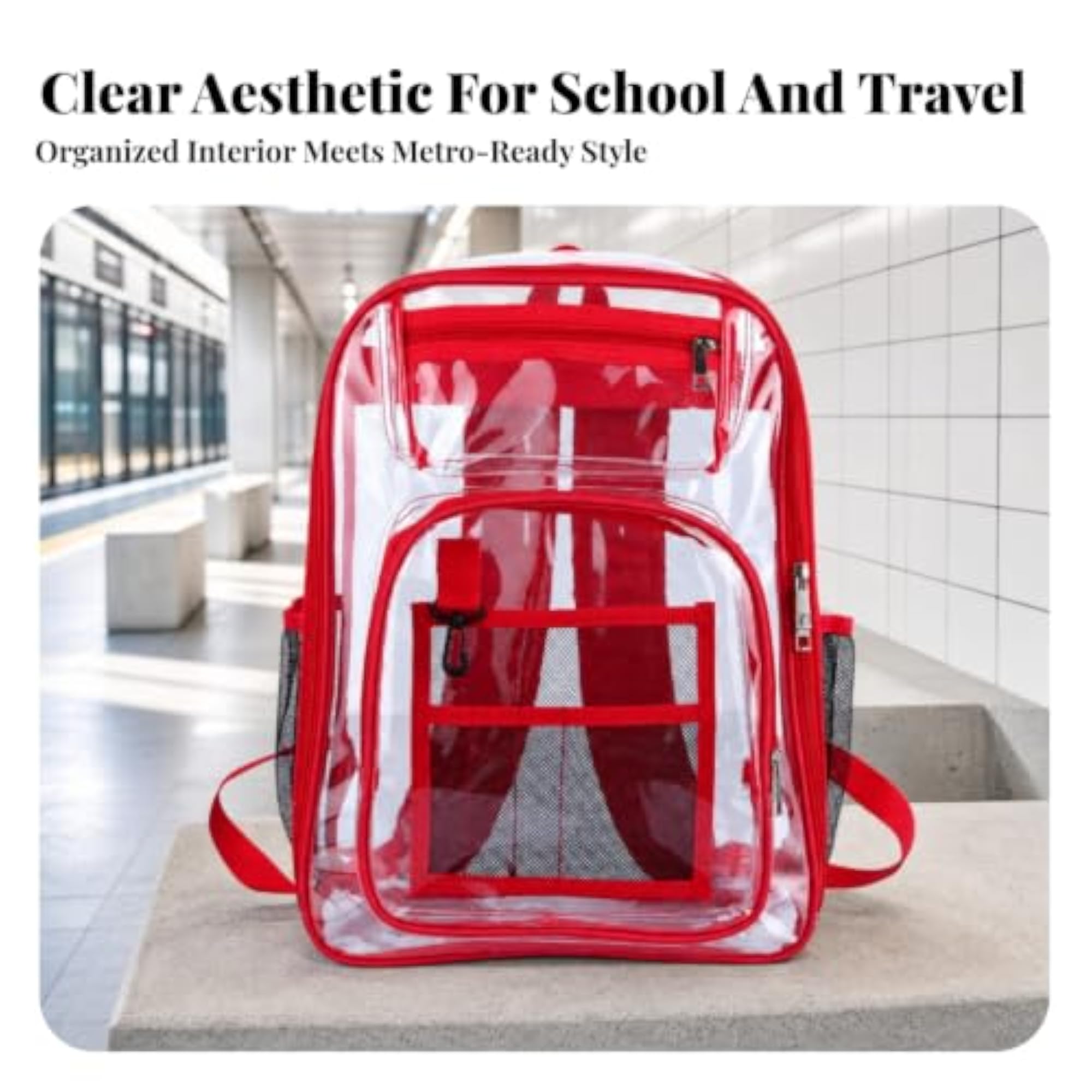 Water-Resistant Transparent PVC Backpack with Multi-Compartment