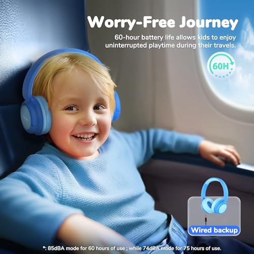 Iclever BTH22 Kids Bluetooth Headphones, 60H Play Time, Usb C Fast Charging, Bluetooth 5.4, Aux Cord,Safe Volume 74/85 Dba,Over Ear Kids Headphones Wireless thumb #3