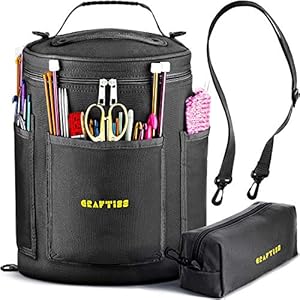 Knitting Bag Yarn Storage – Mother’s Day Gift – Best Durable Canvas Yarn Bag – Yarn Organizer Crochet Bag with Knitting Accessories Case