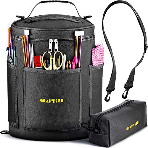CRAFTISS Crochet Bag Organizer & Yarn Storage Bag, Knitting Bag and Yarn Holder with Removable Divider, Holds Skeins, Hooks, Needles & Accessories, Crochet Gifts for Women (Black) by CRAFTISS - Used condition - US$19.66