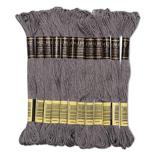 Image of Pack of 12 Premium Embroidery Thread | 100% Egyptian Cotton Premium Skeins | Cross Stitch Embroidery Floss | Oeko TEX Certified Stranded Cotton | Ideal for Arts & Crafts (Pewter Gray 400)