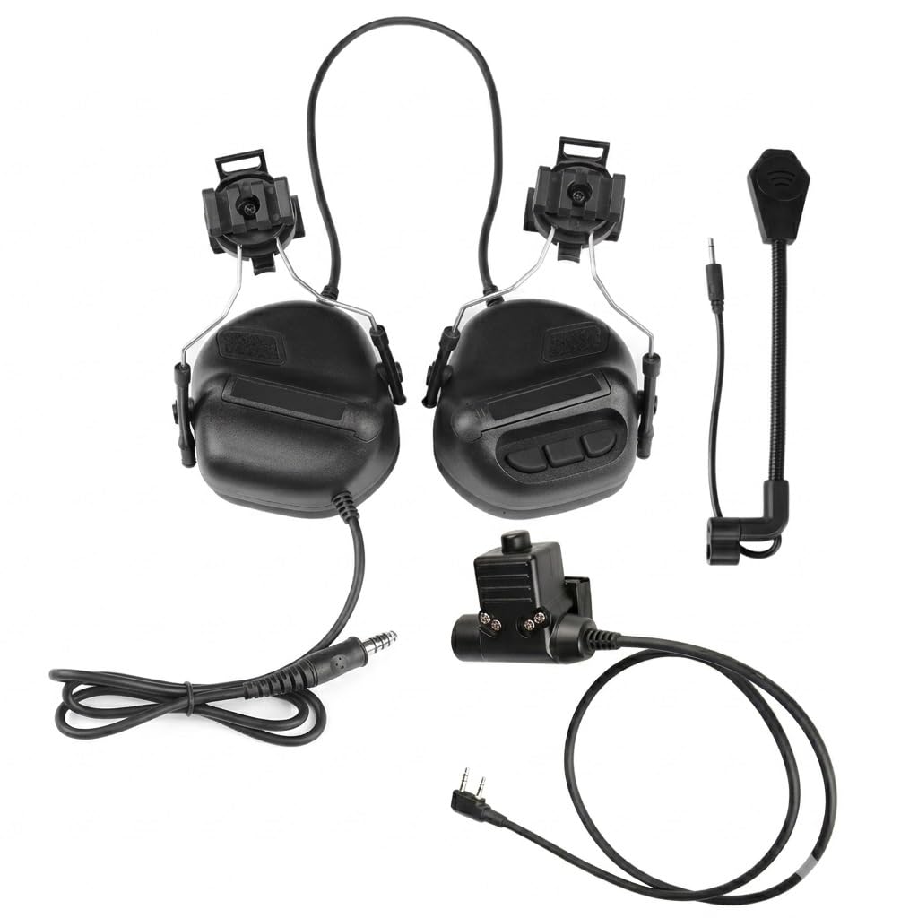Cuffie Tattiche Impermeabili con Cancellazione del Rumore con PTT U94 A 2 Pin E Microfono – Cuffie Antirumore per Caccia E Tiro con Amplificazione del Suono